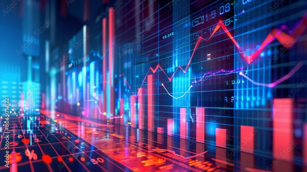 Financial growth chart for stock market investment trading. Closeup stock market data chart visualization. Financial business chart with diagrams and stock numbers showing profits and losses Financial growth chart for stock market investment trading. Closeup stock market data chart visualization. Financial business chart with diagrams and stock numbers showing profits and losses