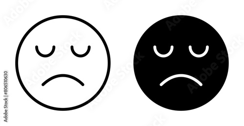 Frown Icon Set. Displeased emoji face vector symbol. Sad expression icon.