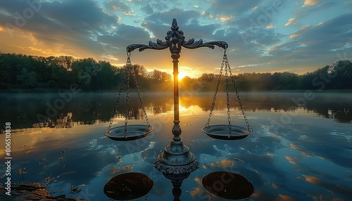 The scales of justice weigh the evidence,.In the pursuit of truth and righteousness. photo