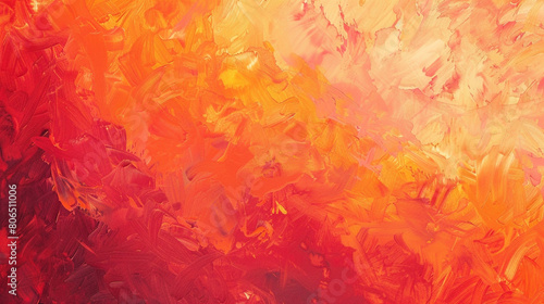 Summer evening warmth evoked through fiery red and orange in abstract gouache wallpaper.