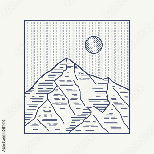 K2 Mountain second highest mountain in the world in mono line vector for badge, t-shirt, sticker, and other use photo