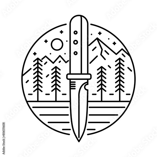 The mountain of the nature and adventure knives perfect combination art work mono line for print editable t shirt, badge, patch, and sticker © fiqqiFaqiih