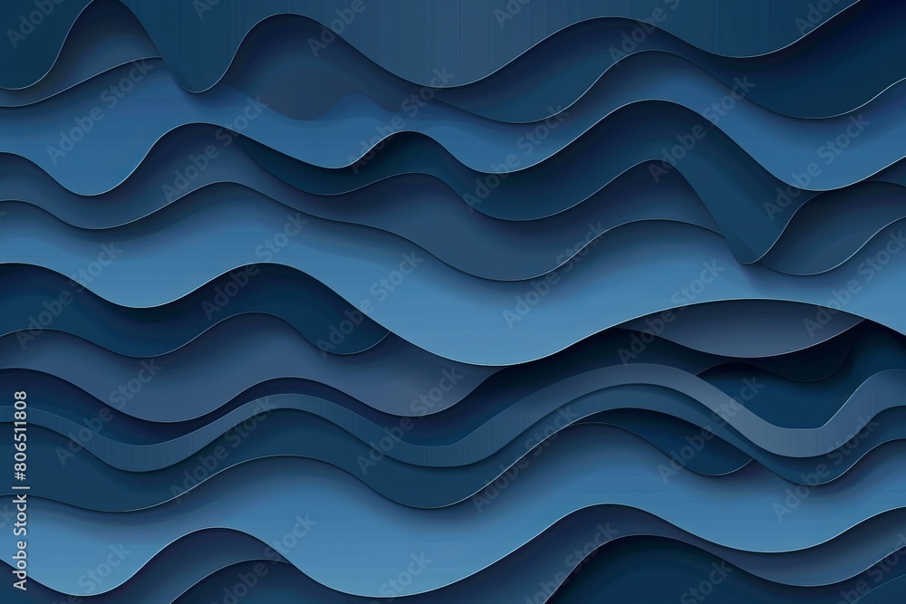 Fototapeta premium Dark ocean blue paper waves abstract banner design. Elegant wavy vector background