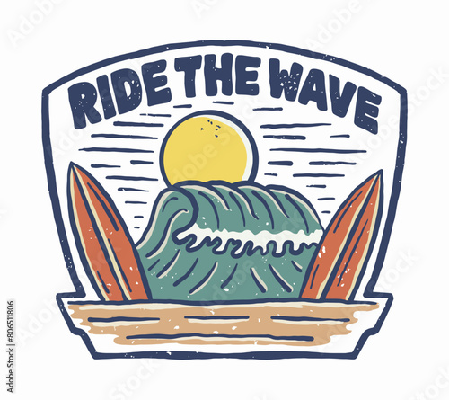 Ride the wave on summer with twin surfboard and waves vector artwork © fiqqiFaqiih