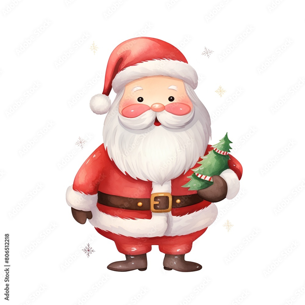 Hand drawn watercolor illustration of Santa Claus with Christmas tree. Isolated on white background. Hand drawn watercolor illustration of Santa Claus with Christmas tree. Isolated on white background.