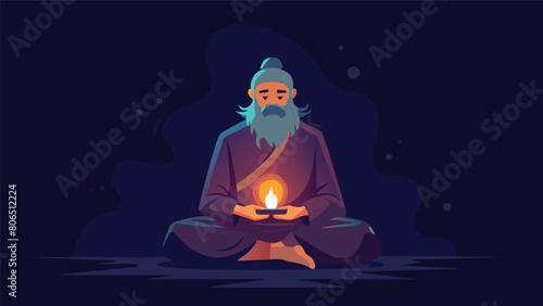 The soft glow of candlelight illuminates a Stoic philosopher lost in meditation as a form of spiritual purification.. Vector illustration