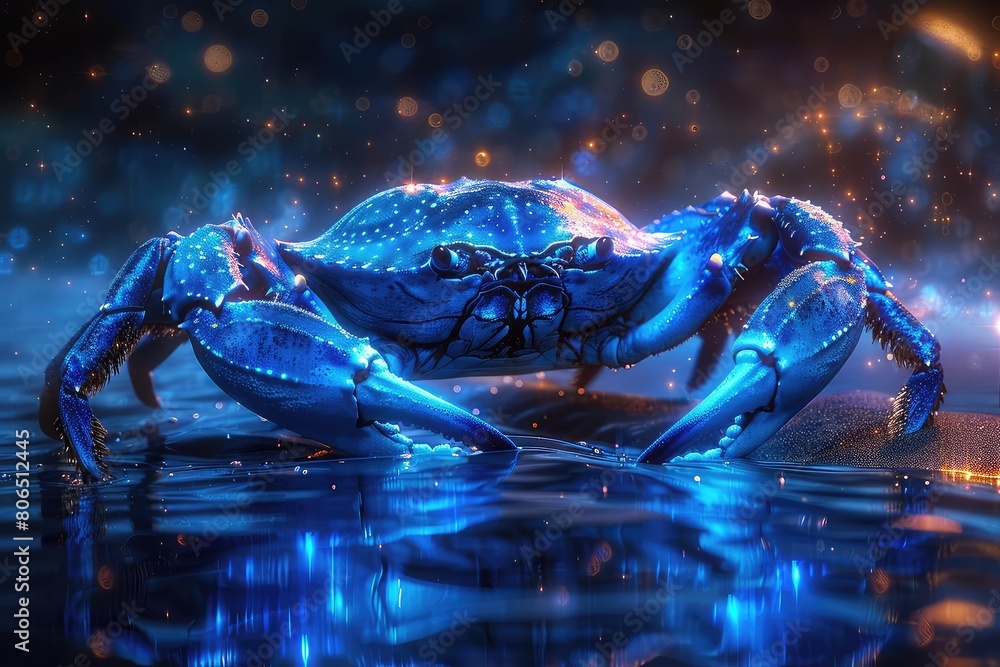 A stunning digital painting of a blue crab, with intricate details and vibrant colors A stunning digital painting of a blue crab, with intricate details and vibrant colors