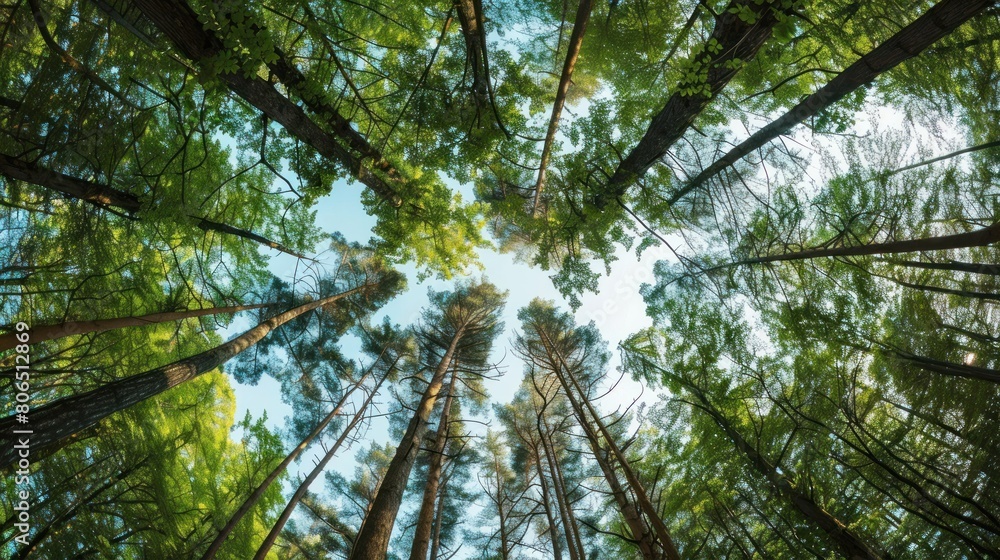 Fototapeta premium Tall tree . forest green nature background