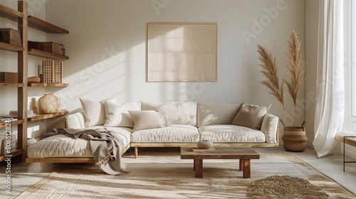 **Assistant**..The photo shows a living room with a large comfortable sofa, a stylish coffee table, and a beautiful rug
