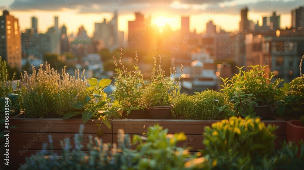 Obraz premium On the rooftop garden, the candidate is enjoying the sunset.
