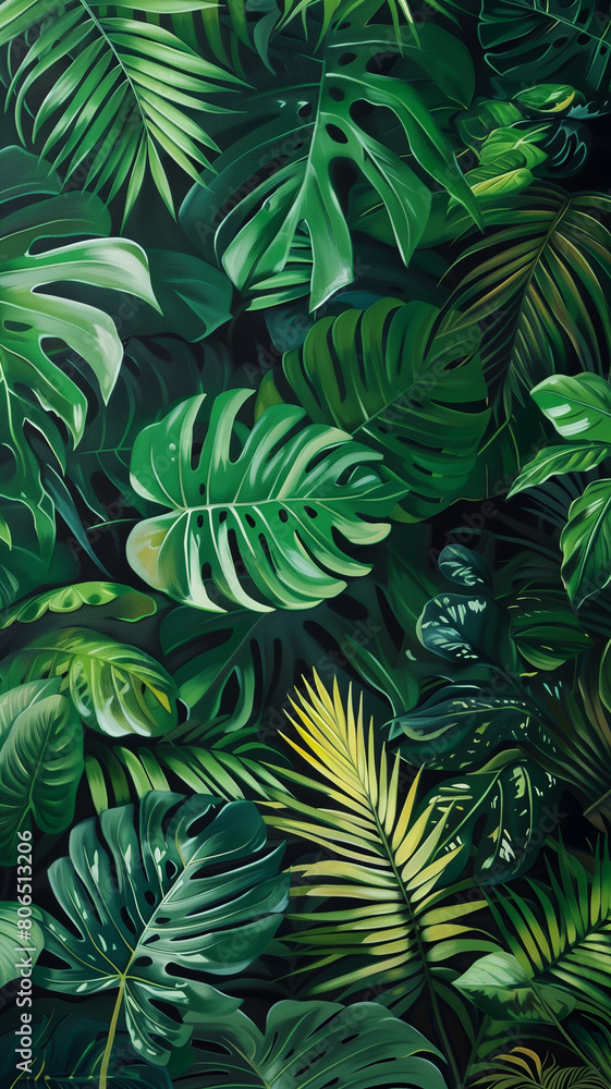 Tropical green leaves create a lush and vibrant background Tropical green leaves create a lush and vibrant background