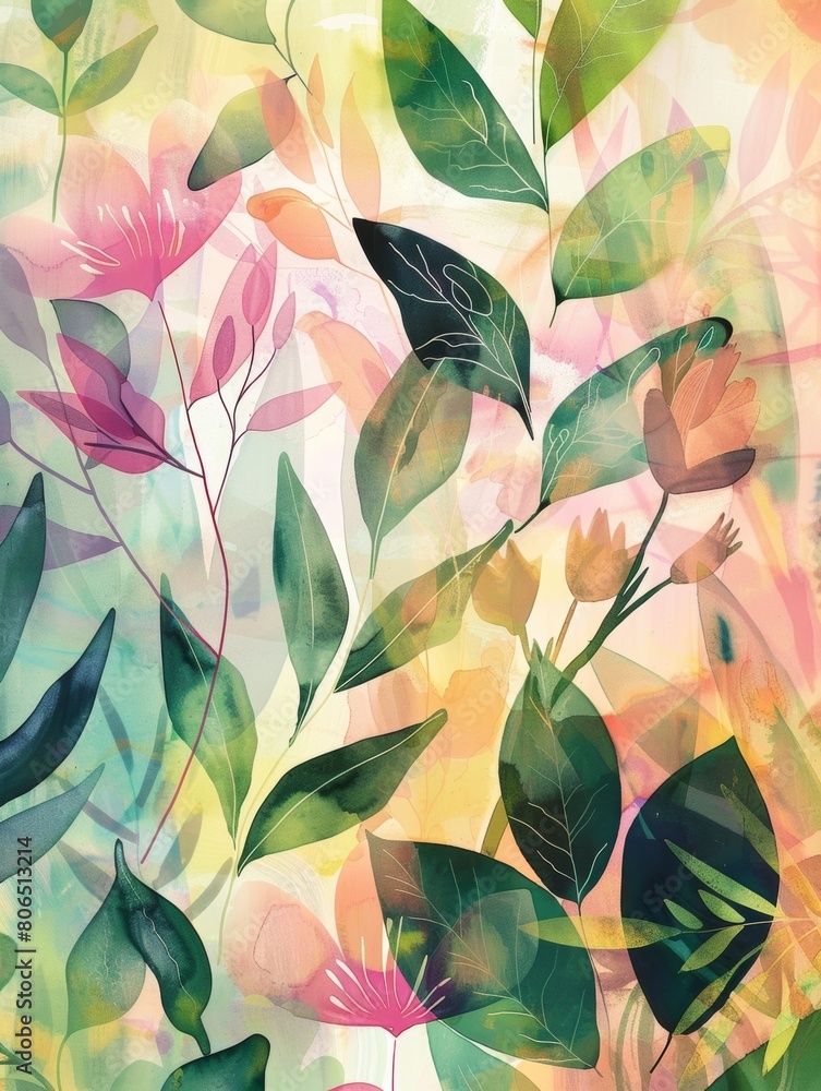 Whimsical botanical illustration in watercolor style Whimsical botanical illustration in watercolor style