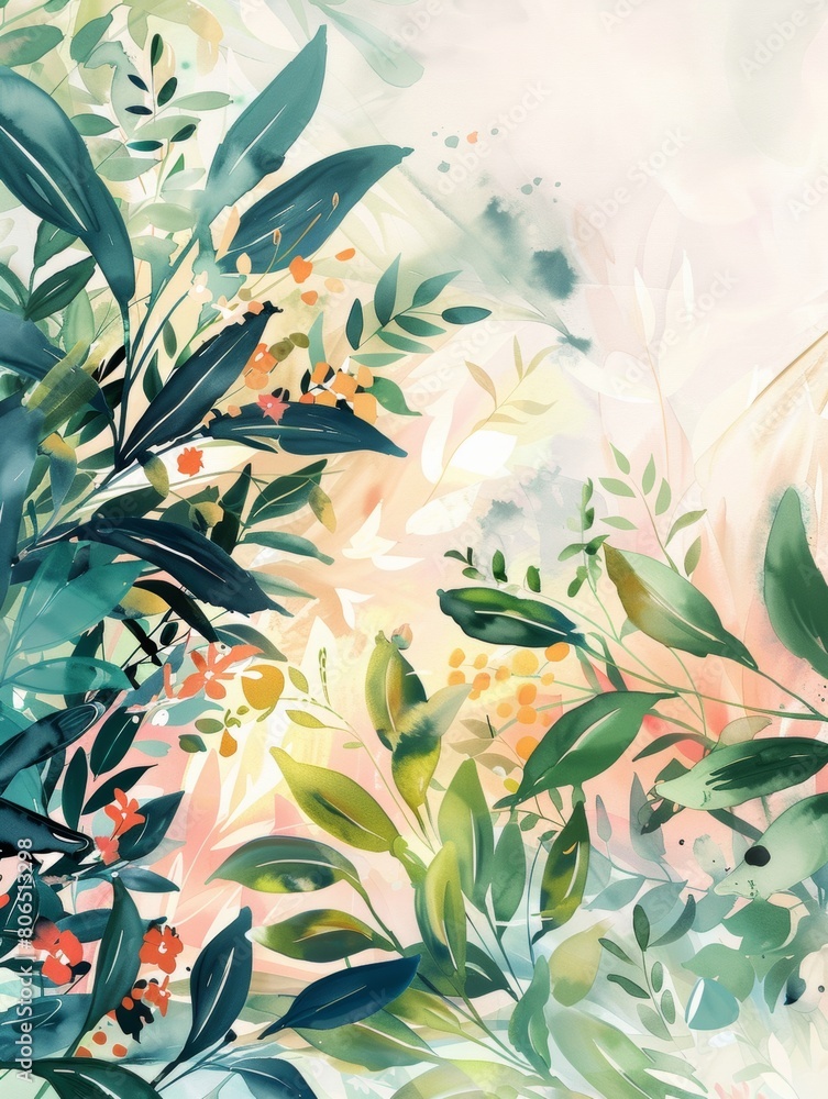 custom made wallpaper toronto digitalWhimsical watercolor botanical illustration-Playful nature concept