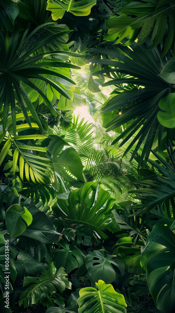 Tropical green leaves create a lush and vibrant background Tropical green leaves create a lush and vibrant background