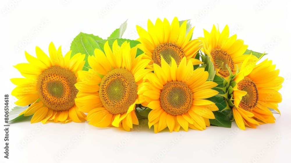 A beautiful arrangement of sunflowers against a white background. A beautiful arrangement of sunflowers against a white background.