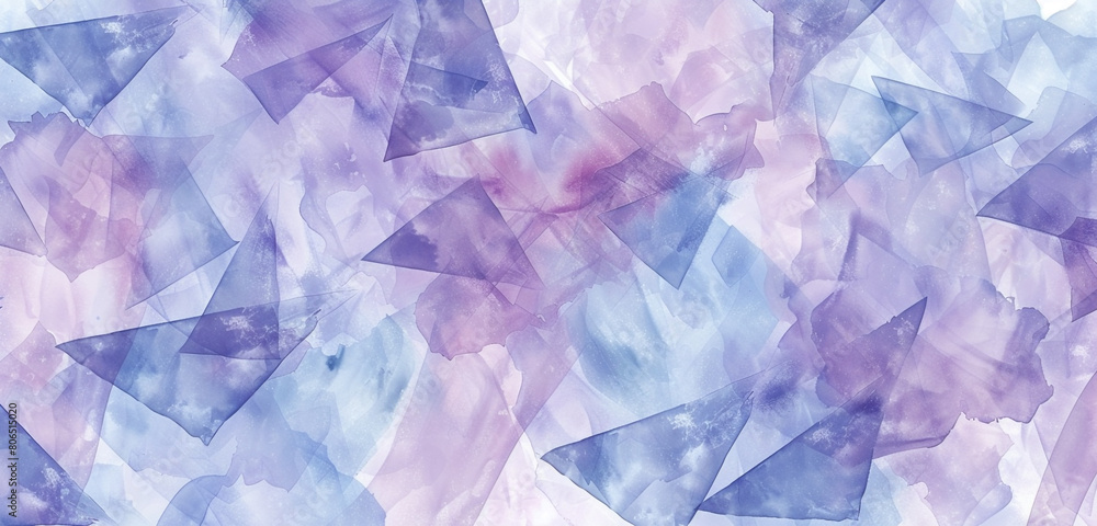 Naklejka premium Soft lavender and periwinkle triangles in watercolor create serene artistry.