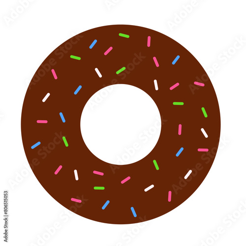 chocolate donut with sprinkles flat vector illustration logo icon clipart