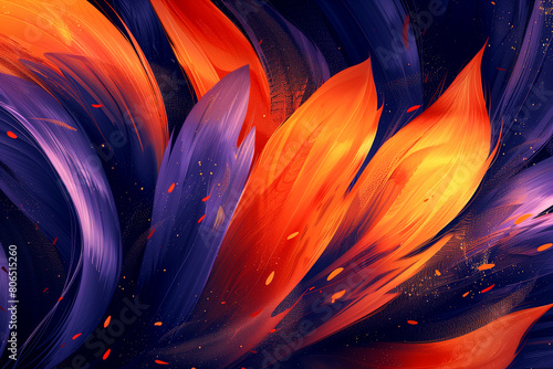 Artistic painting of a flowering plant with purple and orange petals photo