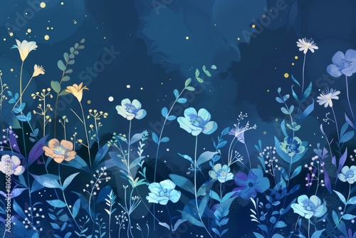 Cartoon cute doodles of mirror world flowers that bloom at night and sleep during the day, emitting soft glow in the darkness, Generative AI #806515473