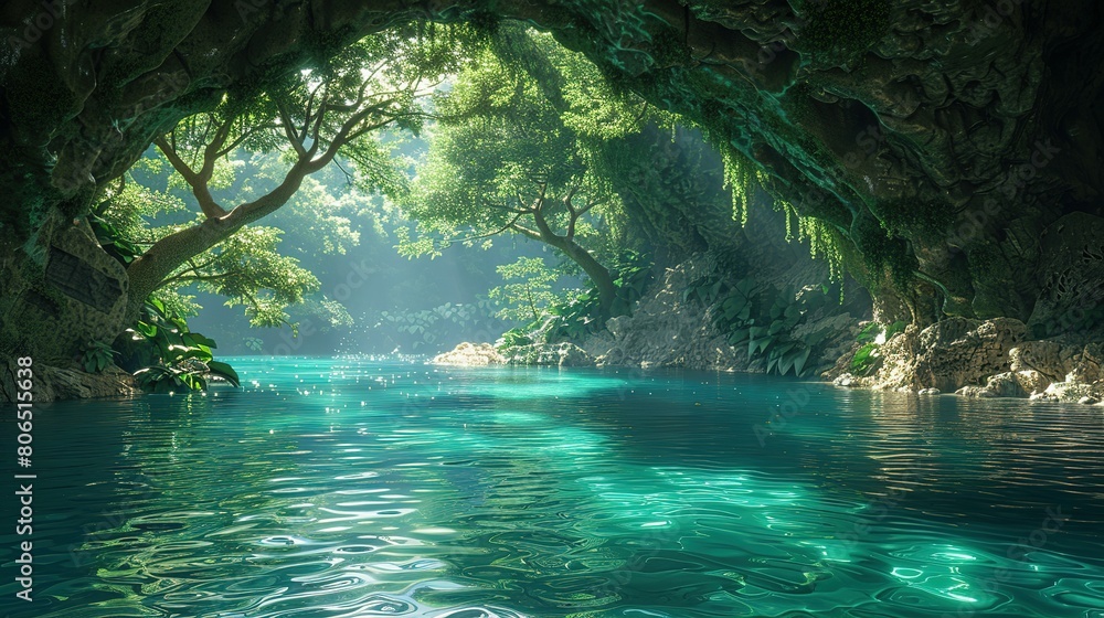 Naklejka premium Enigmatic Depths: Nature's Tranquil Illumination