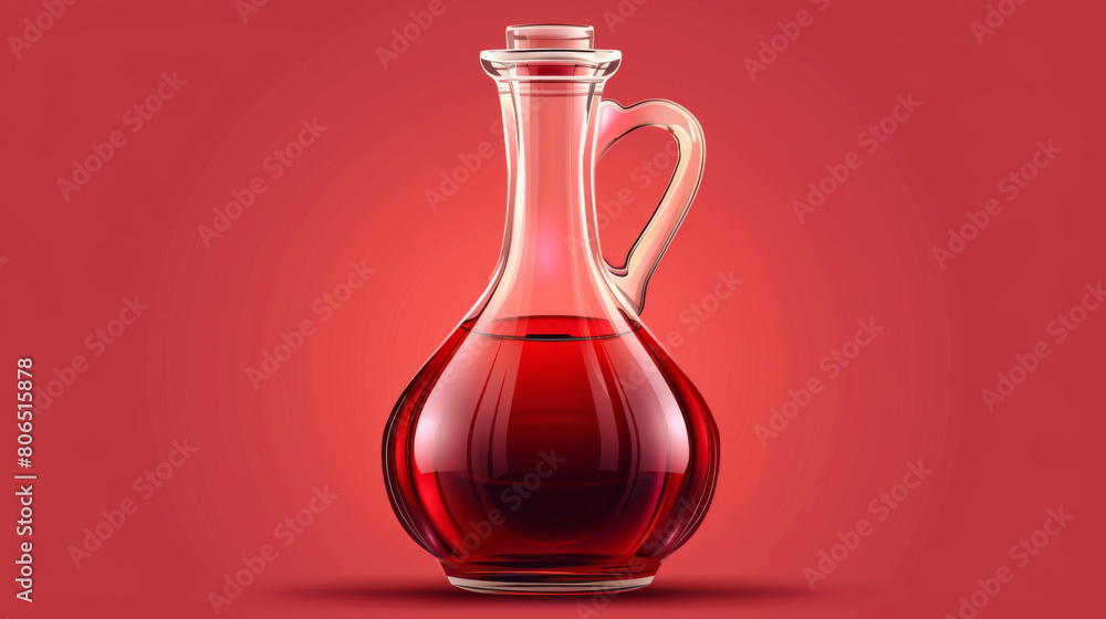 Elegant red wine in a clear glass decanter isolated on a red background with vibrant color. Elegant red wine in a clear glass decanter isolated on a red background with vibrant color.
