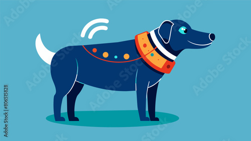 An ergonomic collar with specialized sensors that can detect early signs of arthritis in older dogs.. Vector illustration