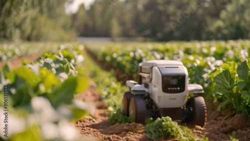 Agricultural Technology Weed Killer Robot imagines AI-powered robots revolutionizing agriculture by using artificial intelligence and automation for innovation in agricultural technology. photo