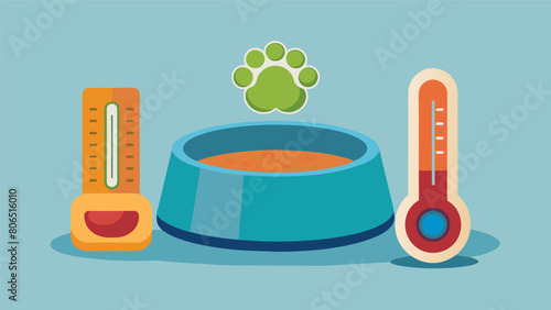 An antiskid food and water bowl set with raised edges to prevent spills for senior pets with tremors.. Vector illustration photo