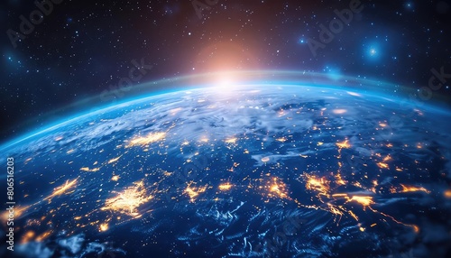 A beautiful and serene image of planet Earth from space  showing the vastness of our planet and the beauty of our home