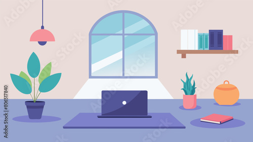 A simple and minimalist loft space with a laptop for a nofuss virtual yoga session..