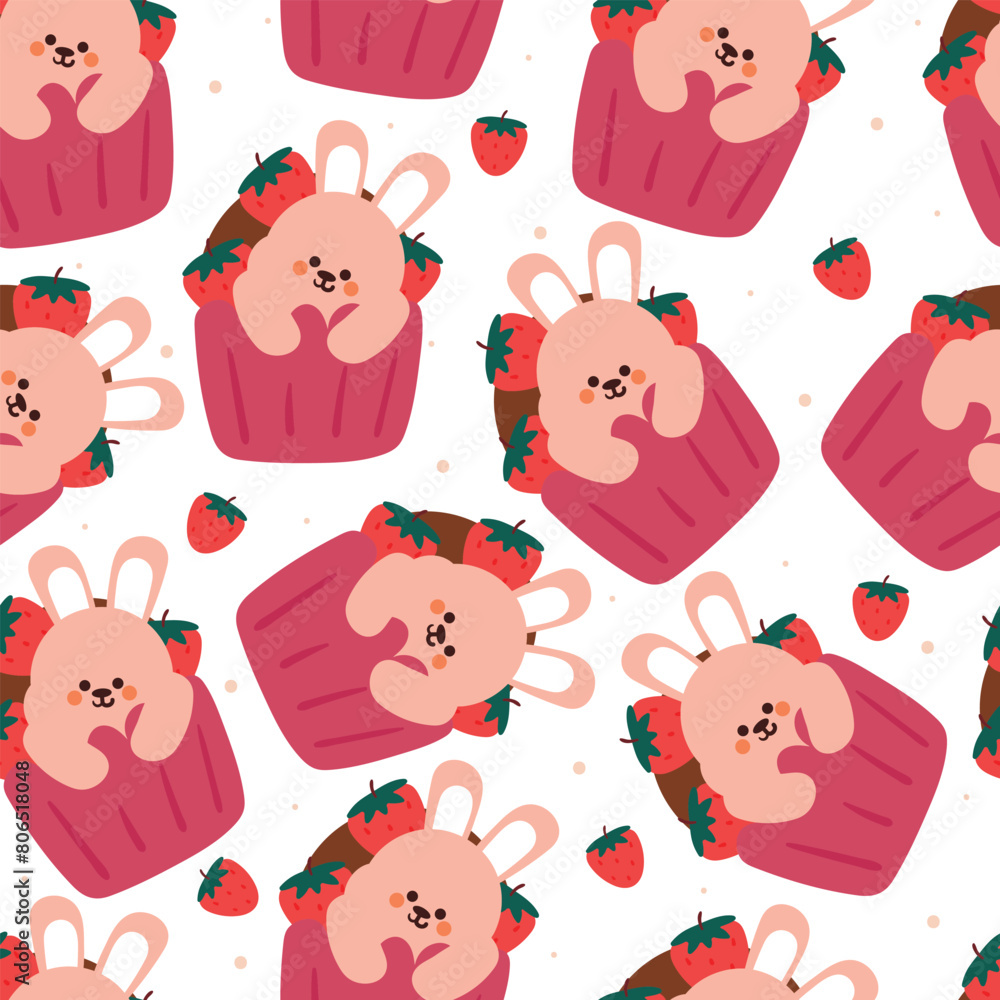 seamless pattern cartoon bunny and cupcake. cute animal wallpaper for textile, gift wrap paper seamless pattern cartoon bunny and cupcake. cute animal wallpaper for textile, gift wrap paper
