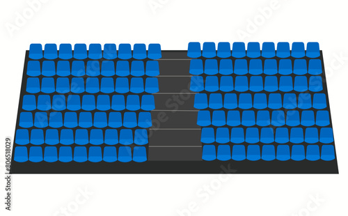 Grandstand stadium blue seat isolated on white background. Vector