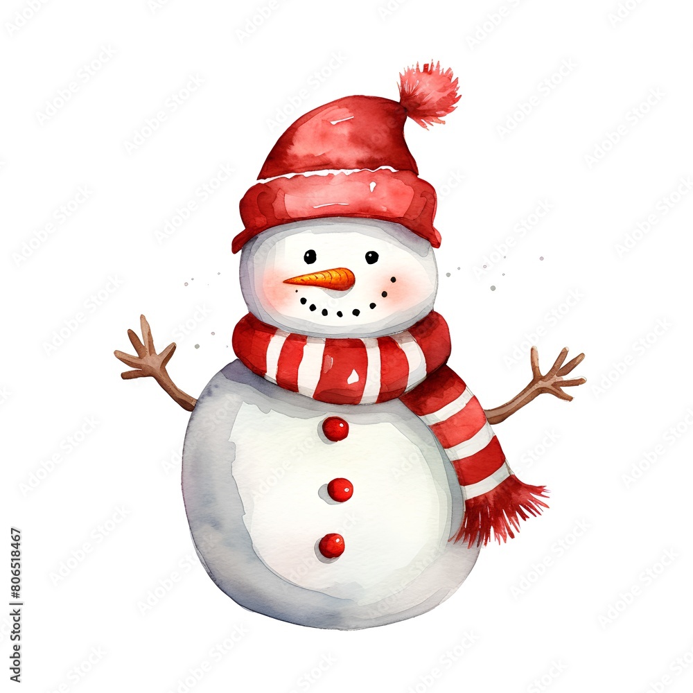 Cute watercolor snowman. Hand drawn illustration isolated on white background