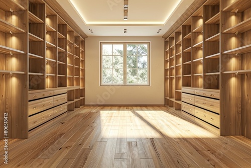 Interior of a new empty house with wardrobe and drawer, dressing room © aqsa
