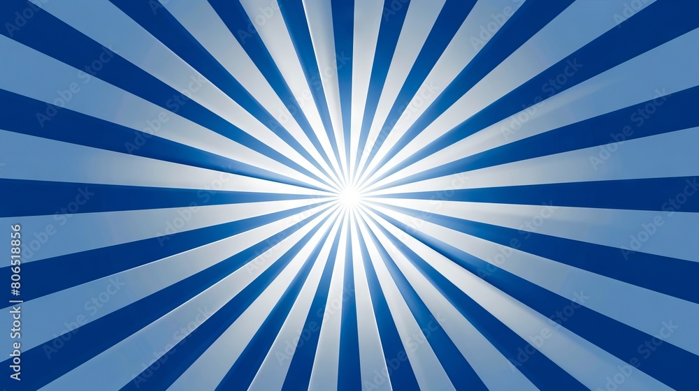 A blue and white sunburst background.