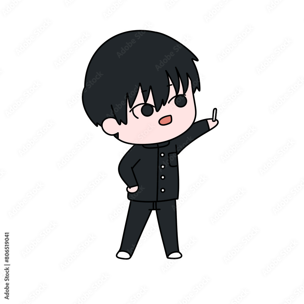 A cartoon boy is holding a pencil and pointing at something A cartoon boy is holding a pencil and pointing at something