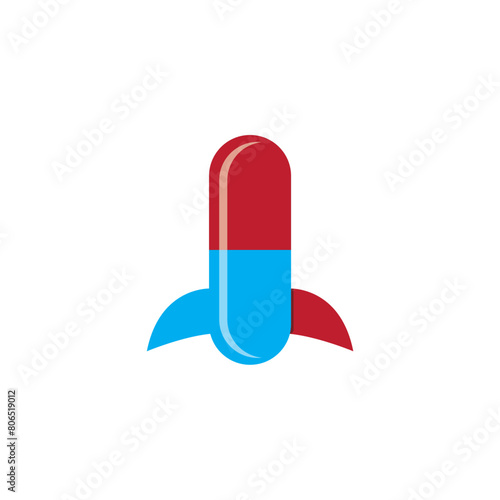 drug capsule rocket logo design vector.