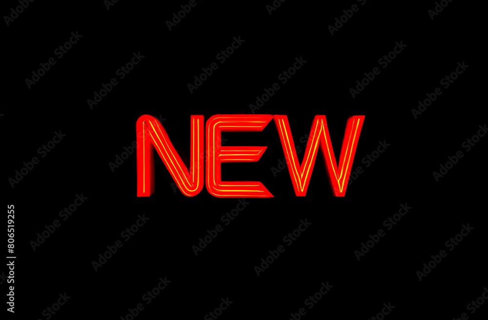red neon letters NEW on a black background red neon letters NEW on a black background
