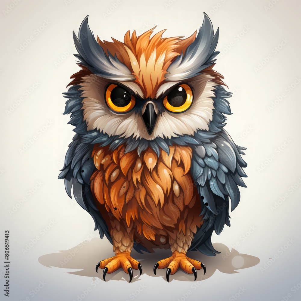 Naklejka premium Watercolor Thorin owl, clipart Illustration, Generative Ai