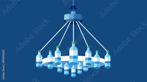 A suspended chandelier crafted from discarded plastic water bottles shedding light on the issue of singleuse plastics.. Vector illustration photo