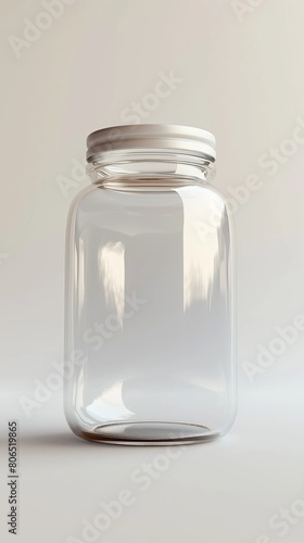 An empty glass jar on white background.