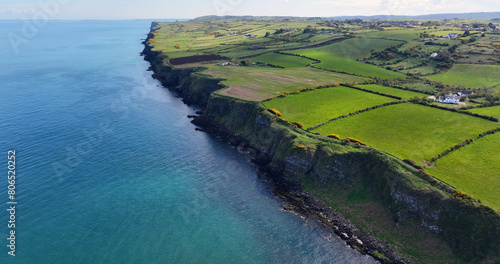 Aerial view of the beautiful and spectacular coastline of the Glens of Antrim Northern Ireland