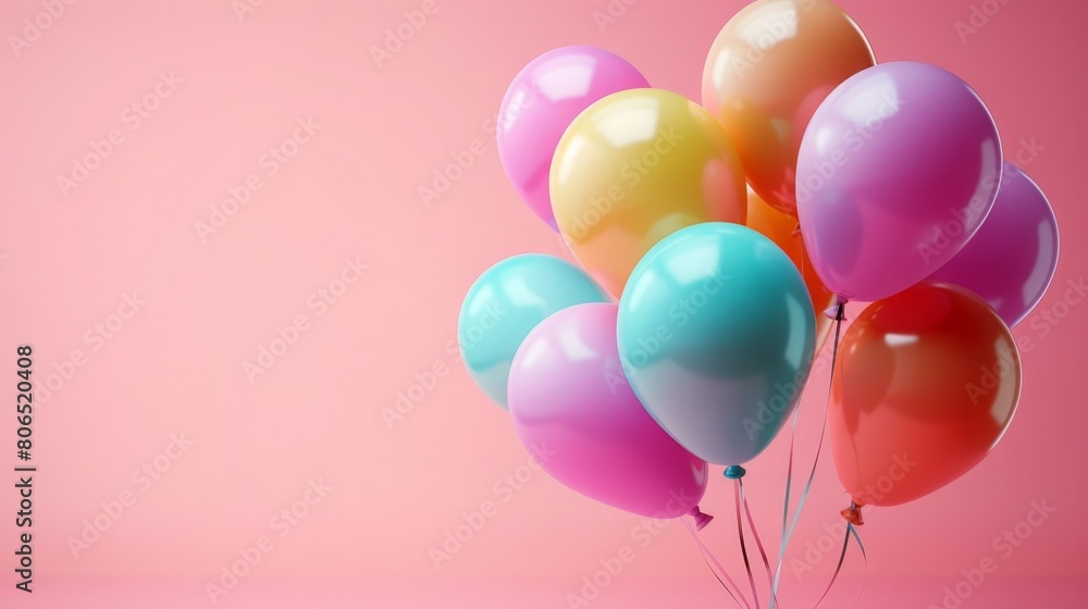 A colorful balloons isolated on a pink background.