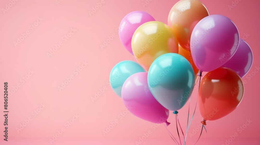 A colorful balloons isolated on a pink background. A colorful balloons isolated on a pink background.