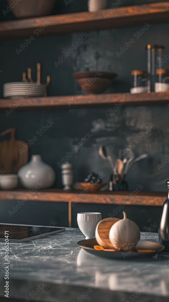 Vertical Image Of A Wooden Kitchen Counter.
