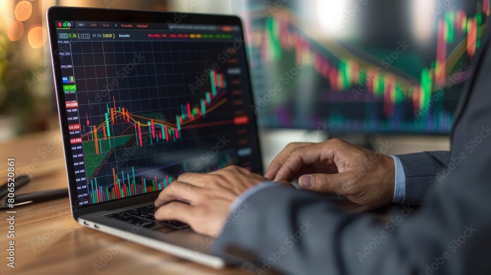 A stock market graph and chart displayed on a computer screen. A stock market graph and chart displayed on a computer screen.