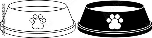 outline silhouette dog bowl icon set