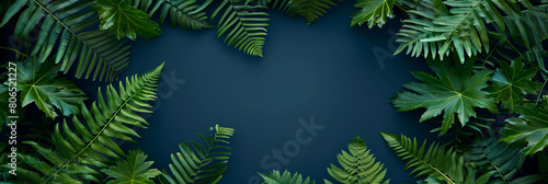 a frame made of fern leaves  with the center left blank for text or product display  surrounded by lush green foliage  generative AI