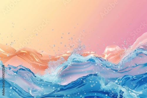 Summer background and banner with water, splash and waves in abstract shape