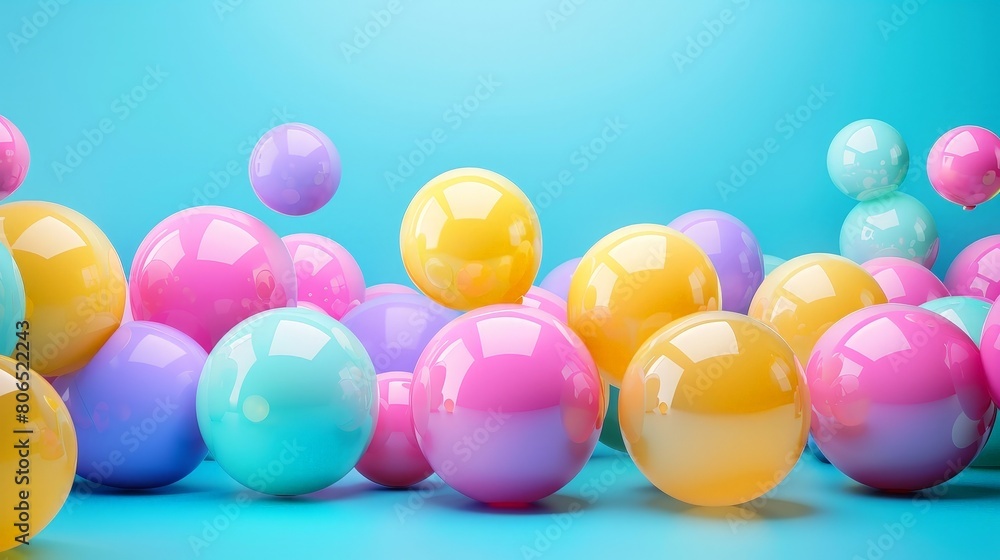 A Bunch Of Colorful Balloons Against A Blue Background. A Bunch Of Colorful Balloons Against A Blue Background.